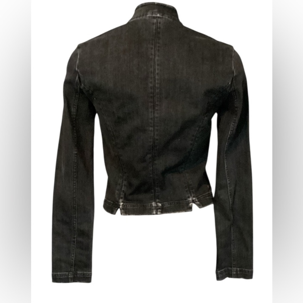 Free People/We The Free Black Military Style Distressed Jean Jacket Sz Small - Picture 9 of 15